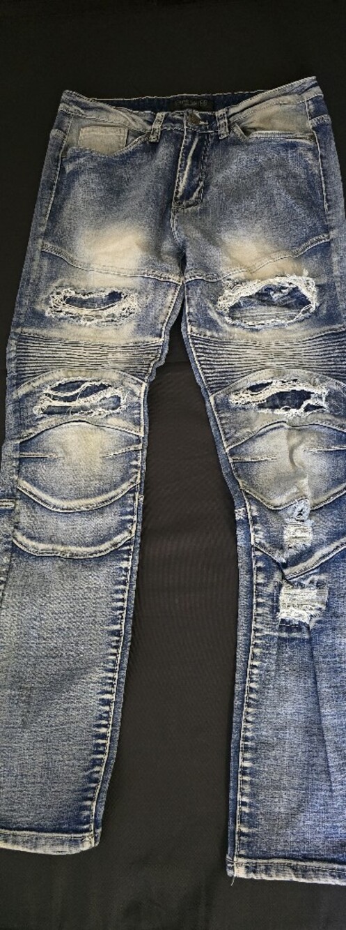 Encrypted Men's Distressed Blue Washed Biker Jeans